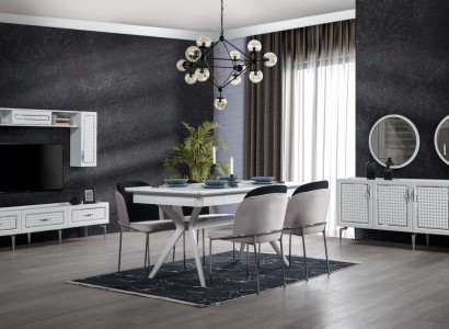 Esszimmer Set Tisch 4x Stühle 5tlg neu weiß Essgruppe Modern Luxus